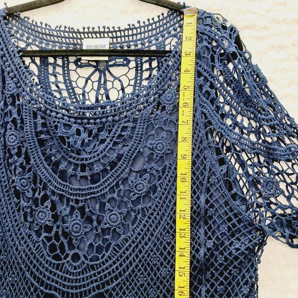 Tunic Top Size 3X Crochet Navy Unconventional Lace Lagenlook Luxury Old Money - Picture 4 of 14